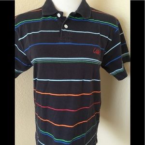 Big boy's polo shirt striped navy blue knit cotton